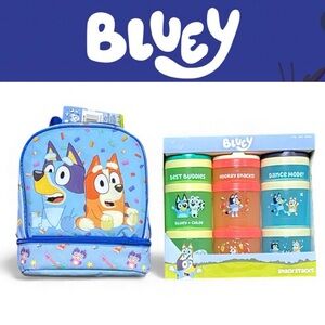 FAST FORWARD BLUEY NYLON LUNCHBOX AND WHISKWARE BLUEY SNACK STACKS SET **NWT**